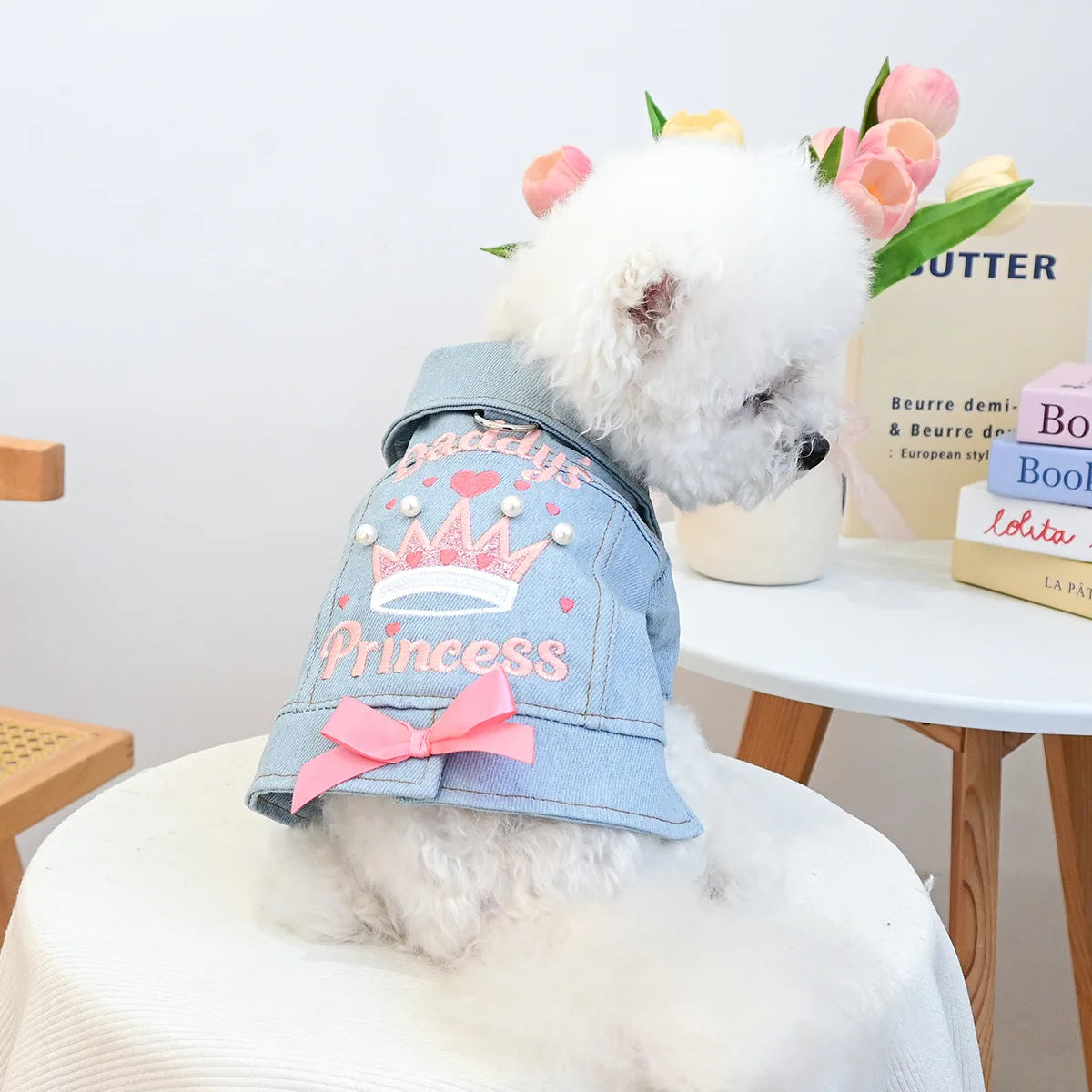 Denim Puppy Jacket For Chihuahua Yorkie Adjustable Lightweight  Coat, Breathable Dog Clothes With Snap Closure
