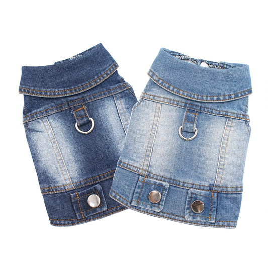 2024 New Thin Pet Dog Jeans Jacket Puppy Denim Clothes with Dog Leash Traction Buckle Cool Harness Vest for Small Medium Dogs