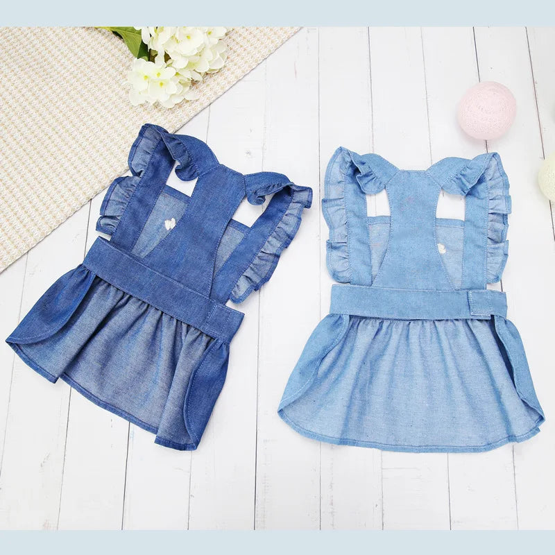 Thin Style Pet Dog Dress Letters Embroidered Jean Clothes for Small Dogs Puppy Cat Harness Vest Girl Dog Summer Skirts Yorkies