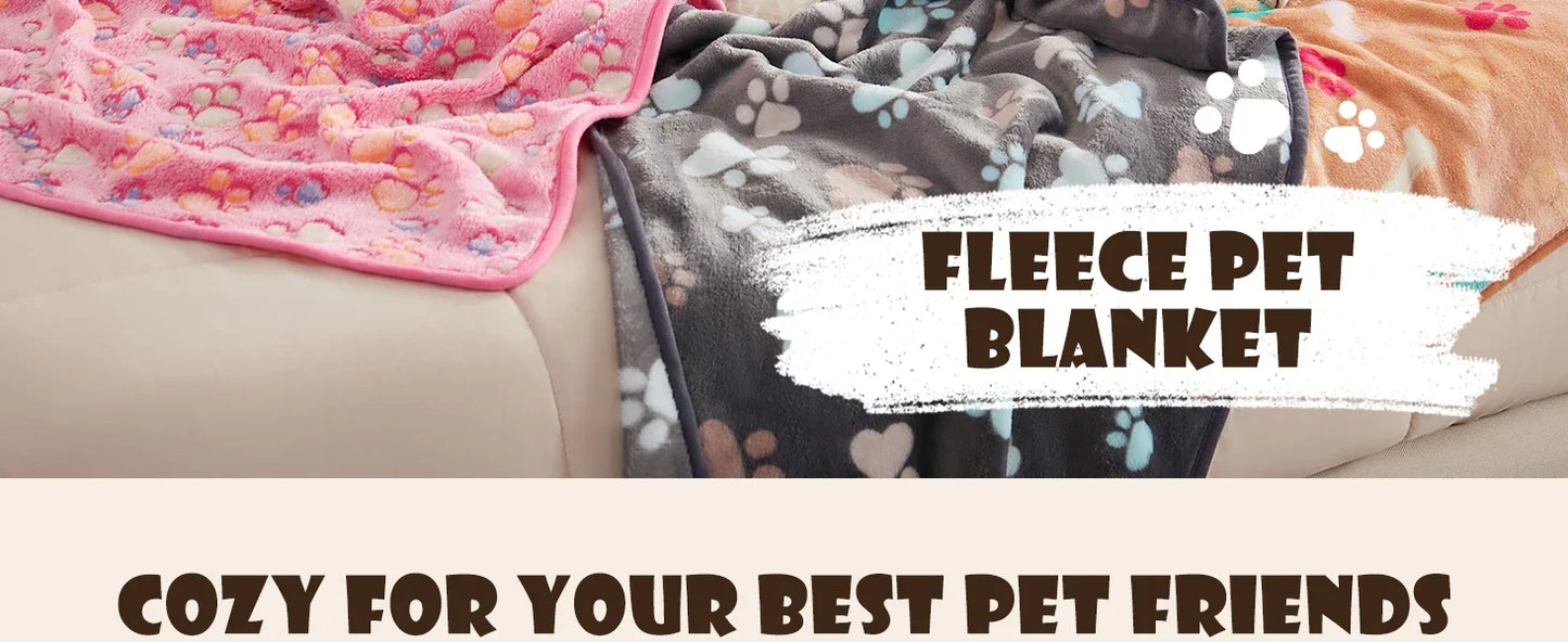 KEMORELA 3PCS Blankets Super Soft Fluffy Premium Fleece Pet Blanket Flannel Throw for Dog Puppy Cat Paw Brown Pink White