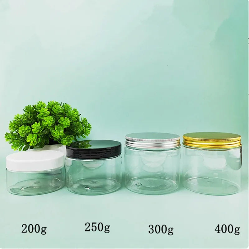250/400/500ml Empty Cream Jar Facial Mask PET Container Clear Bottle With aluminum/Plastic lid Makeup Cosmetic Packing Bottle