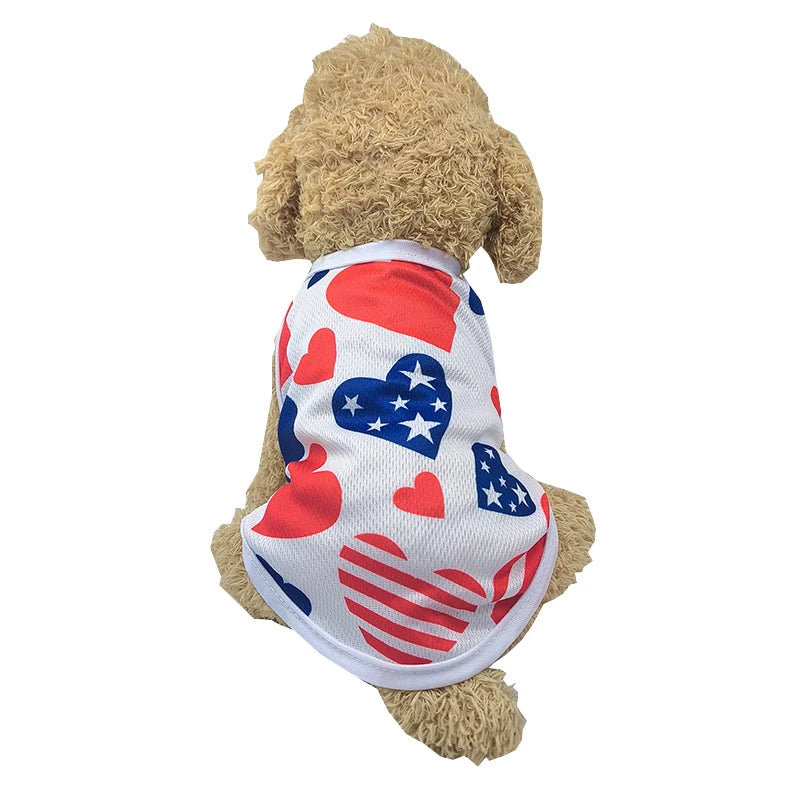 Summer Breathable Dog Vest Clothes Independence Day July 4th Pet T-shirt For Small Medium Dogs Cats Schnauzer Yorkshire Coat