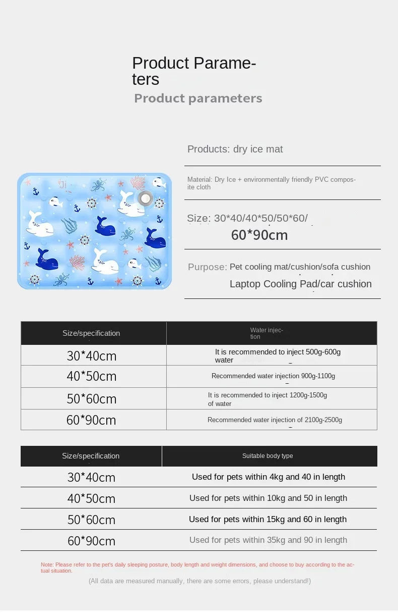 Cooling Pad Ice Mat Summer Pet Dry Ice Crystal Powder Water Injection Dog Cat Cool Mat