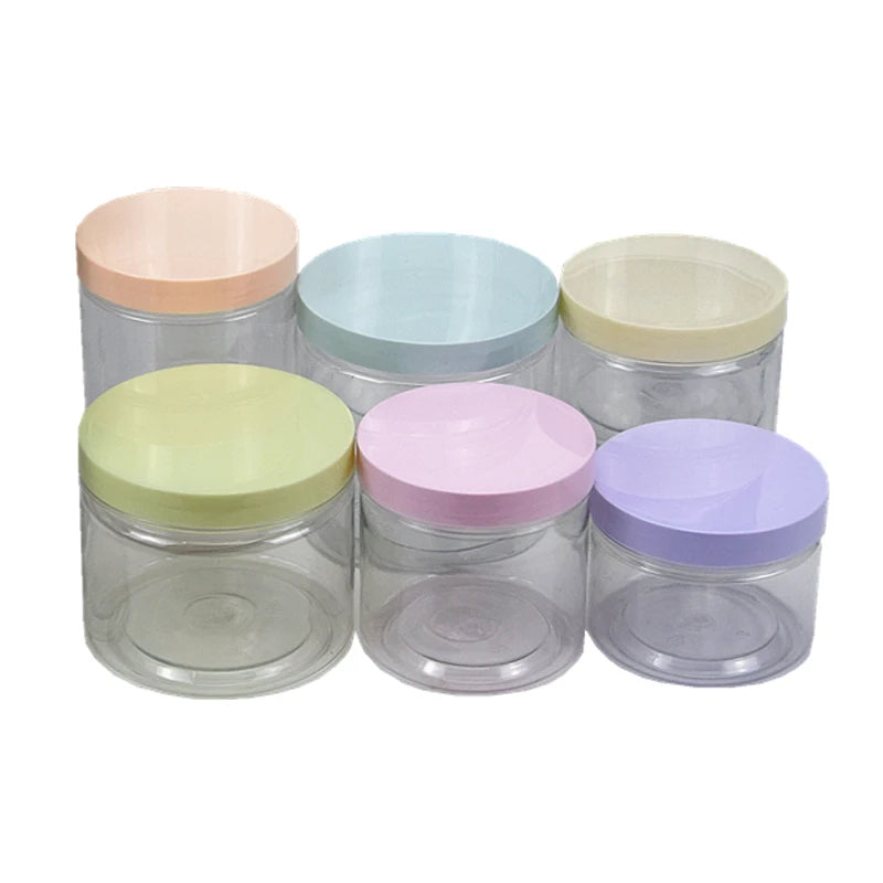 Wholesale 50pcs Empty PET Jars Clear Cosmetic Container Sael Food Jar With Macaron Color Lid Face Cream Sample Pot Container