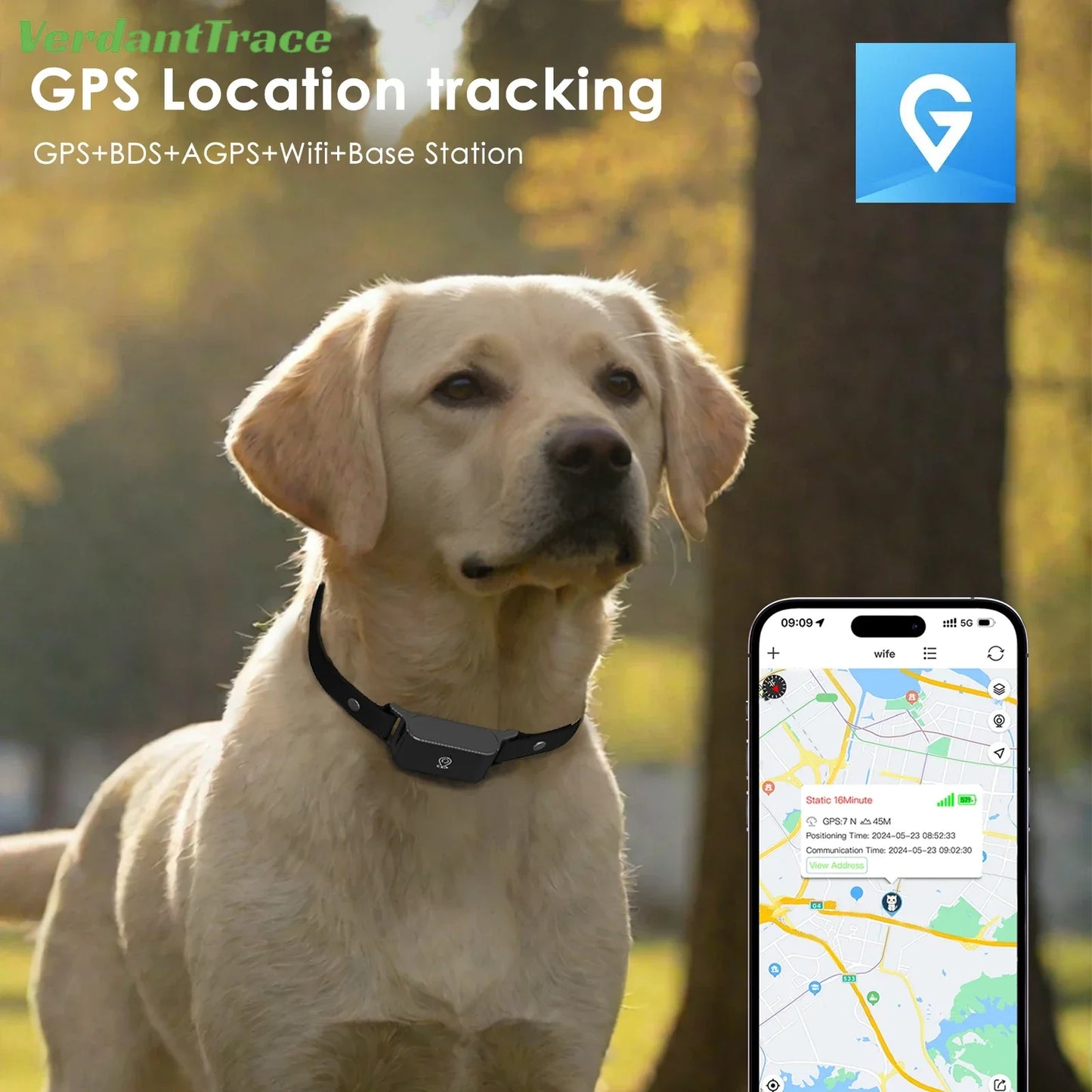 VerdantTrace IP67 Waterproof 4G GPS Animal Tracker Collar Anti-Lost Real Time Tracking Dog Cat Locator Pet Fashion Neck Collar