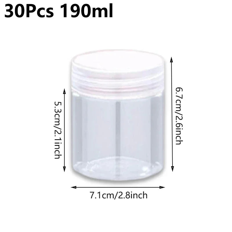 30Pcs 80-200ml Plastic Clear Jars With Screw Lid PET Round Eye Cream Containers Refillable Makeup Bottles Travel Accessories