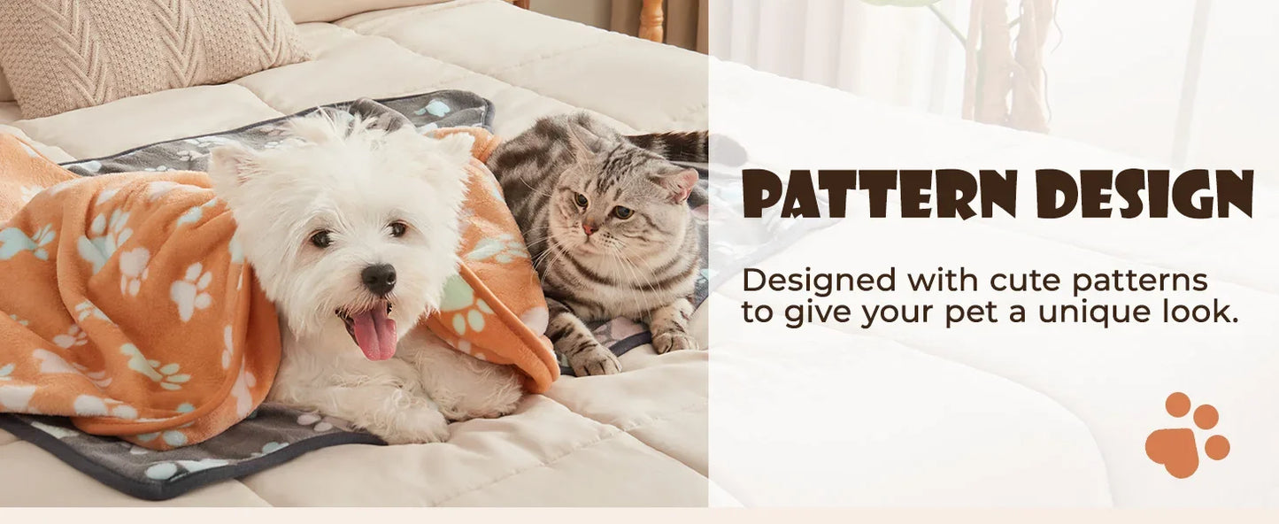 KEMORELA 3PCS Blankets Super Soft Fluffy Premium Fleece Pet Blanket Flannel Throw for Dog Puppy Cat Paw Brown Pink White