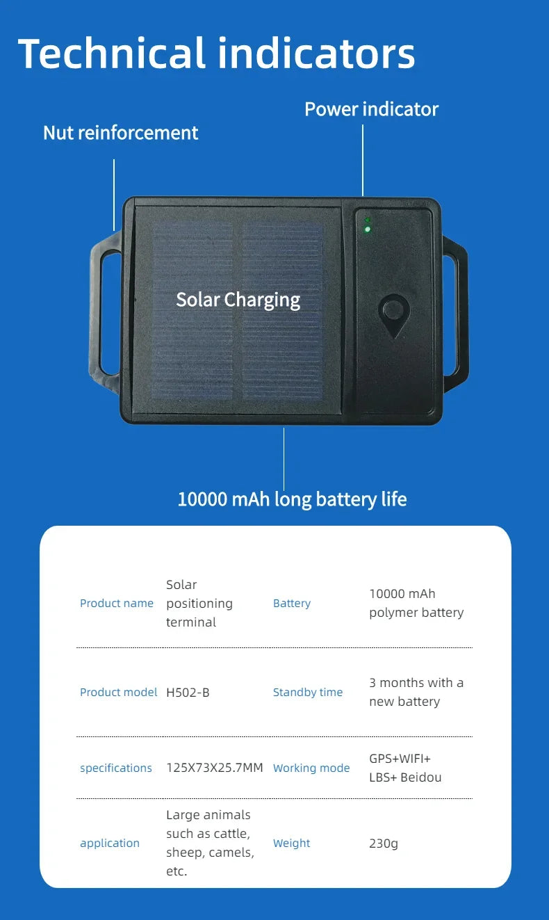 H502 GPS Pet Tracker Quality Intelligent Waterproof  Solar Energy Electronic Cattle Sheep Positioning Locator Android Compatible