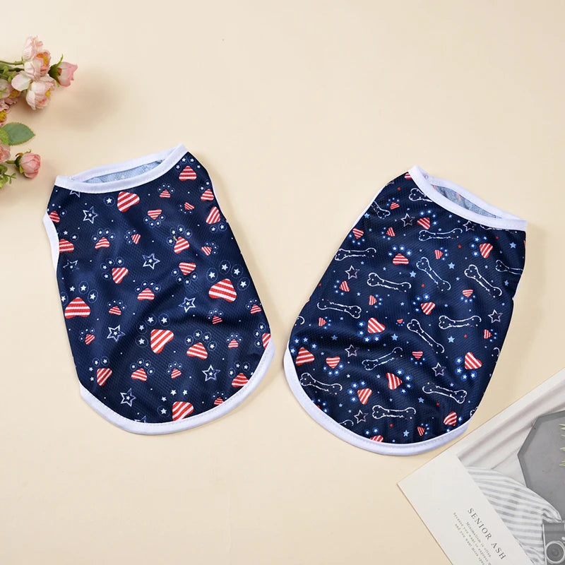 Summer Breathable Dog Vest Clothes Independence Day July 4th Pet T-shirt For Small Medium Dogs Cats Schnauzer Yorkshire Coat