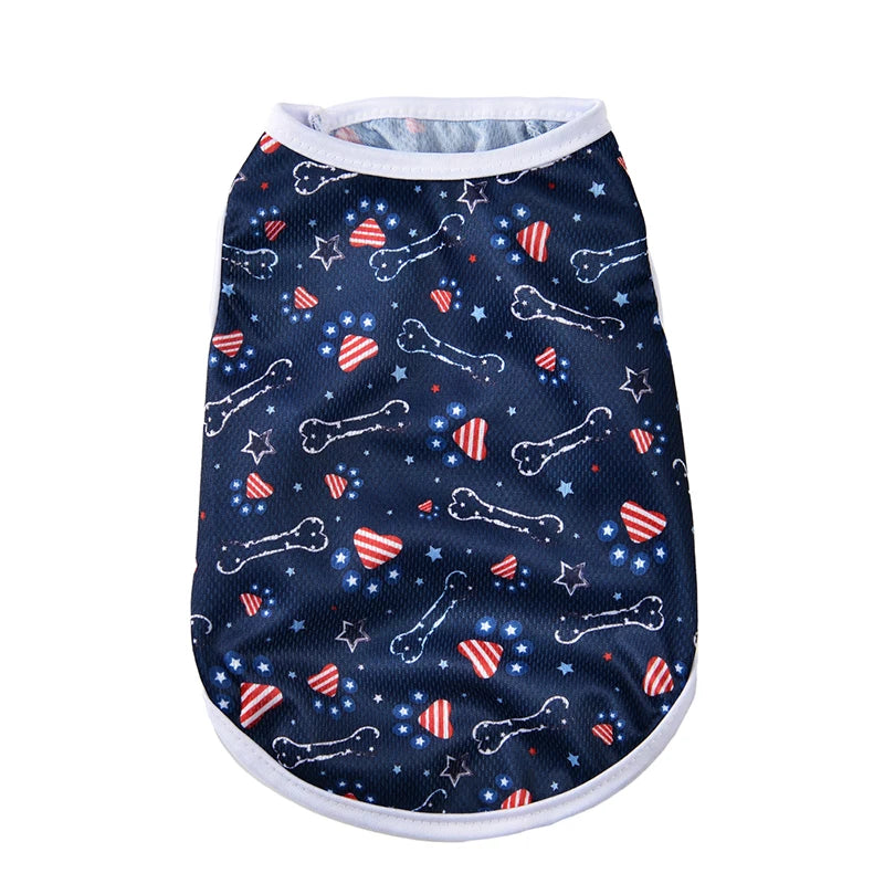 Summer Breathable Dog Vest Clothes Independence Day July 4th Pet T-shirt For Small Medium Dogs Cats Schnauzer Yorkshire Coat
