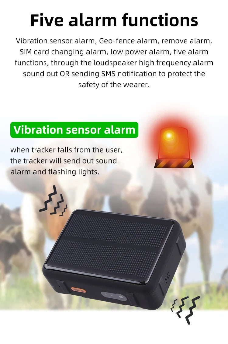 Solar Powered 4G Smart Cattle Tracker, GPS Locator Find Animals WIFI Cow Sheep Horse Camel Pets Tracking Device for Cow Tracking