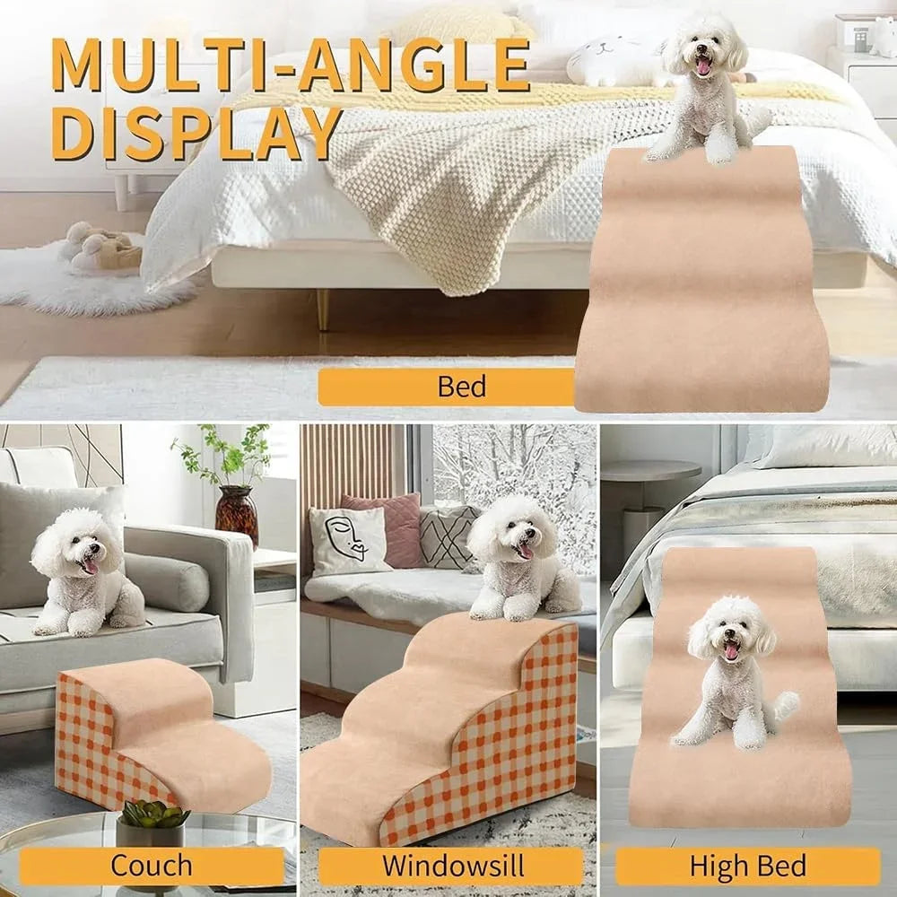 Pet Stairs 2-4 Step Dog Ramp Anti Slip Detachable Memory Foam Sofa Couch Steps for Large Dogs Washable Non Collapse