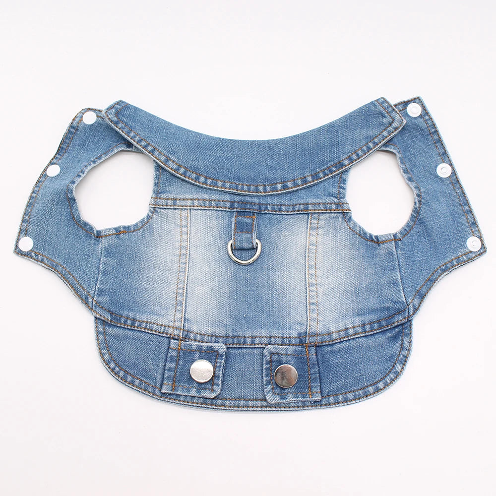 2024 New Thin Pet Dog Jeans Jacket Puppy Denim Clothes with Dog Leash Traction Buckle Cool Harness Vest for Small Medium Dogs