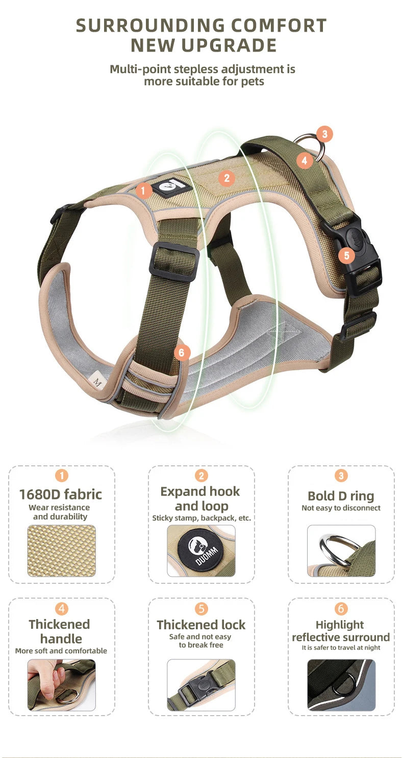 Dog Harness Reflective Midium Large Dogs Tactical Vest Big 1680D Waterproof Oxford Cloth Dog Harnesses Pet Accessoires Supplies