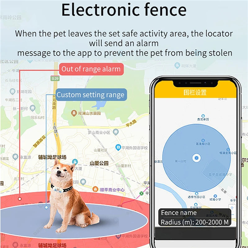 2G GPS & WiFi Pet Tracker Anti-Lost Smart Collar for Dogs/Cats with Real-Time Location Tracking Pet Activity Monitor Tracking