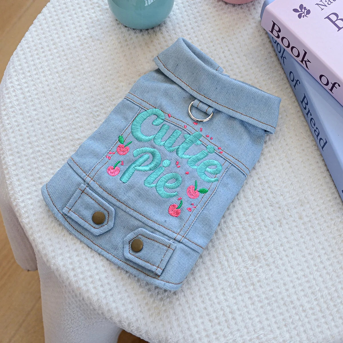 Denim Puppy Jacket For Chihuahua Yorkie Adjustable Lightweight  Coat, Breathable Dog Clothes With Snap Closure