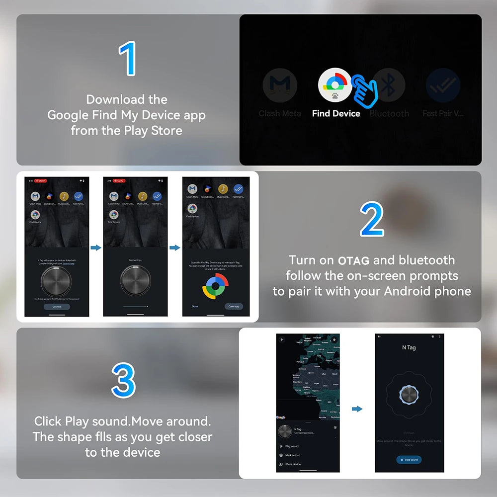 Smart Tracker Tag Bluetooth Locator Anti-Lost Device Mobile Pet Elderly Kids Finder Works With Android Google Find My Device App