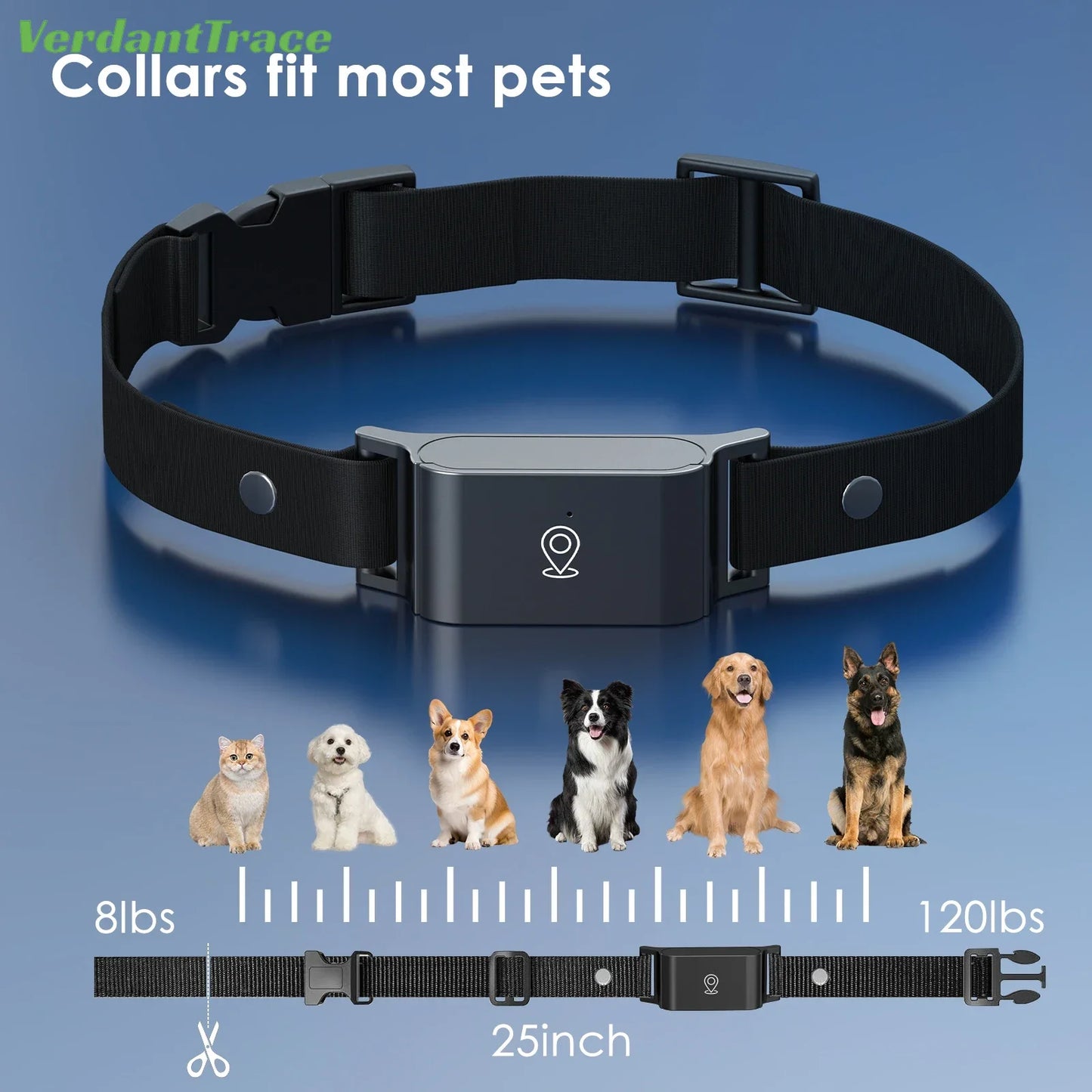 VerdantTrace IP67 Waterproof 4G GPS Animal Tracker Collar Anti-Lost Real Time Tracking Dog Cat Locator Pet Fashion Neck Collar