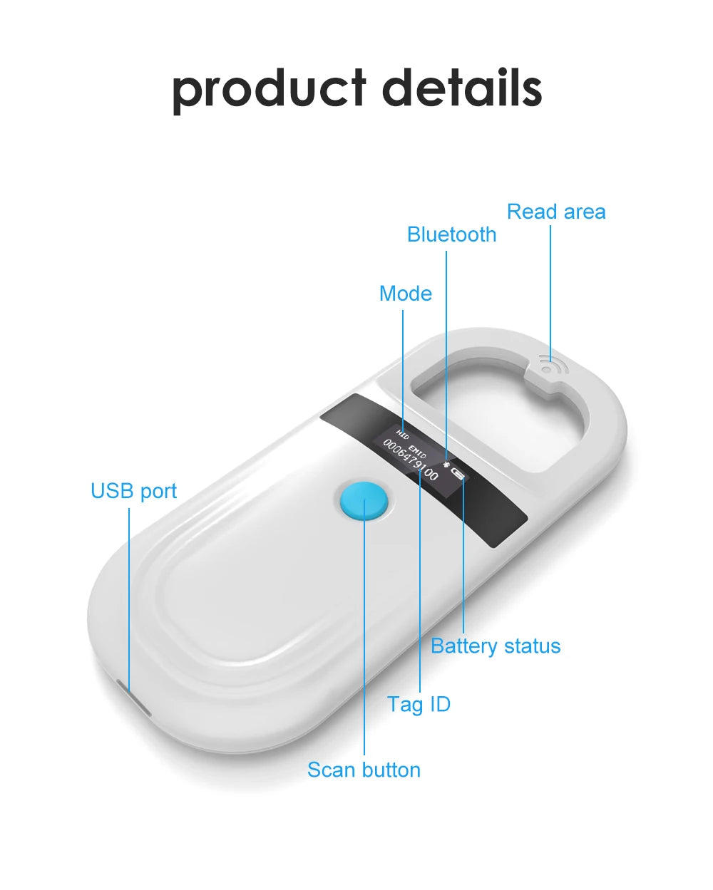 Pet ID Chip Digital Scanner USB RFID Dog Cat Animal Handheld 134.2KHz Identification Tag Card Reader Chip