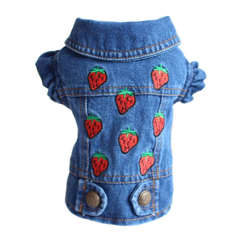 Pet Clothes for Small Medium Dogs Cool Dog Denim Jacket Puppy Sleeveless Dark Washed Jeans Costume Spring Lapel Pet Coat