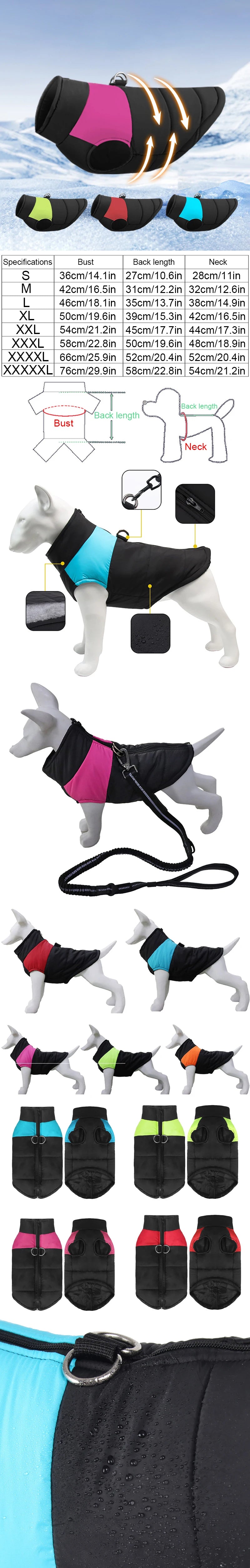 Waterproof Pet Dog Puppy Vest Jacket Winter Warm Dog Clothes Waterproof Pet Vest Zipper Jacket Coat For Small Medium Large Dogs