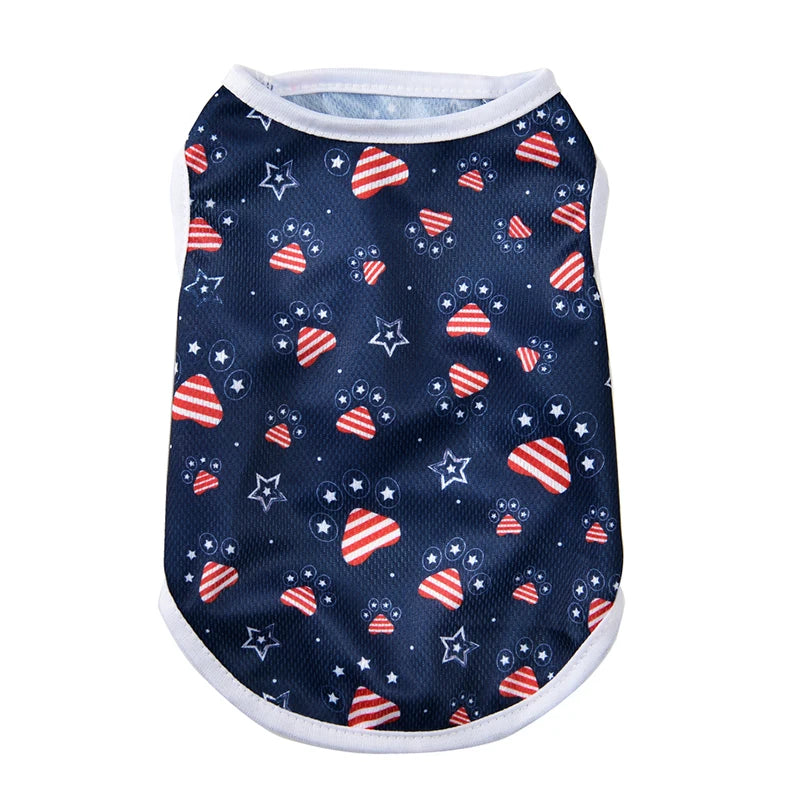 Summer Breathable Dog Vest Clothes Independence Day July 4th Pet T-shirt For Small Medium Dogs Cats Schnauzer Yorkshire Coat
