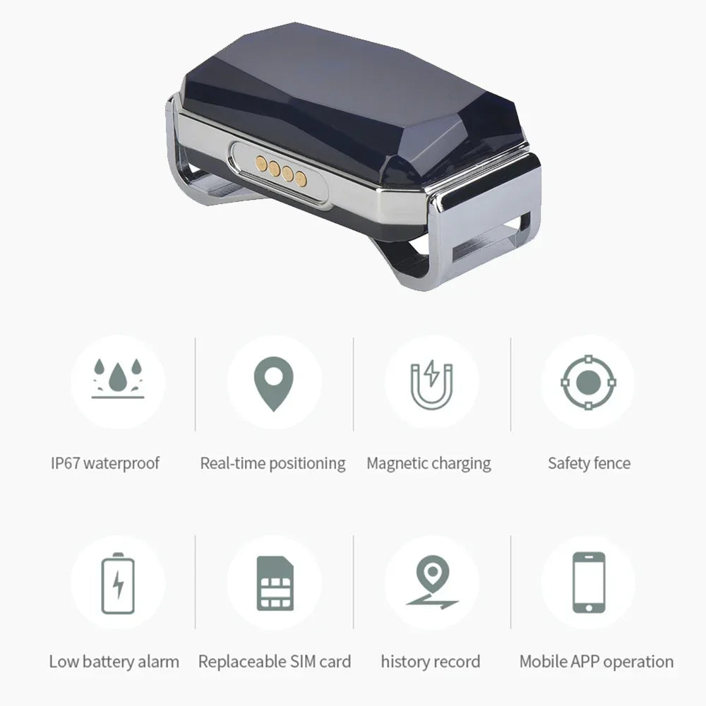 Smart GPS Pet Tracker Collar Real-Time Tracking 5m Accuracy IP67 Waterproof 10-Day Battery Geofence Alerts Dogs Cats Positioning