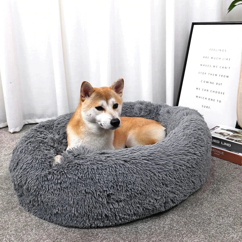 70CM Donut-Shaped Plush Pet Cuddler Bed Machine Washable Anti-Slip for Dog&Cat House Winter Warm Sleeping