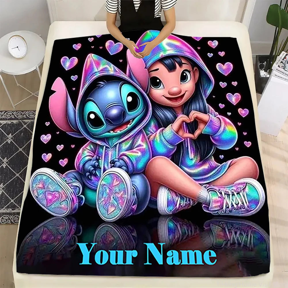 Custom Name Personalized Blanket Disney Stitch Printed Blanket for Sofa Bed Cover Blanket Suitable for Birthday Souvenir Gifts
