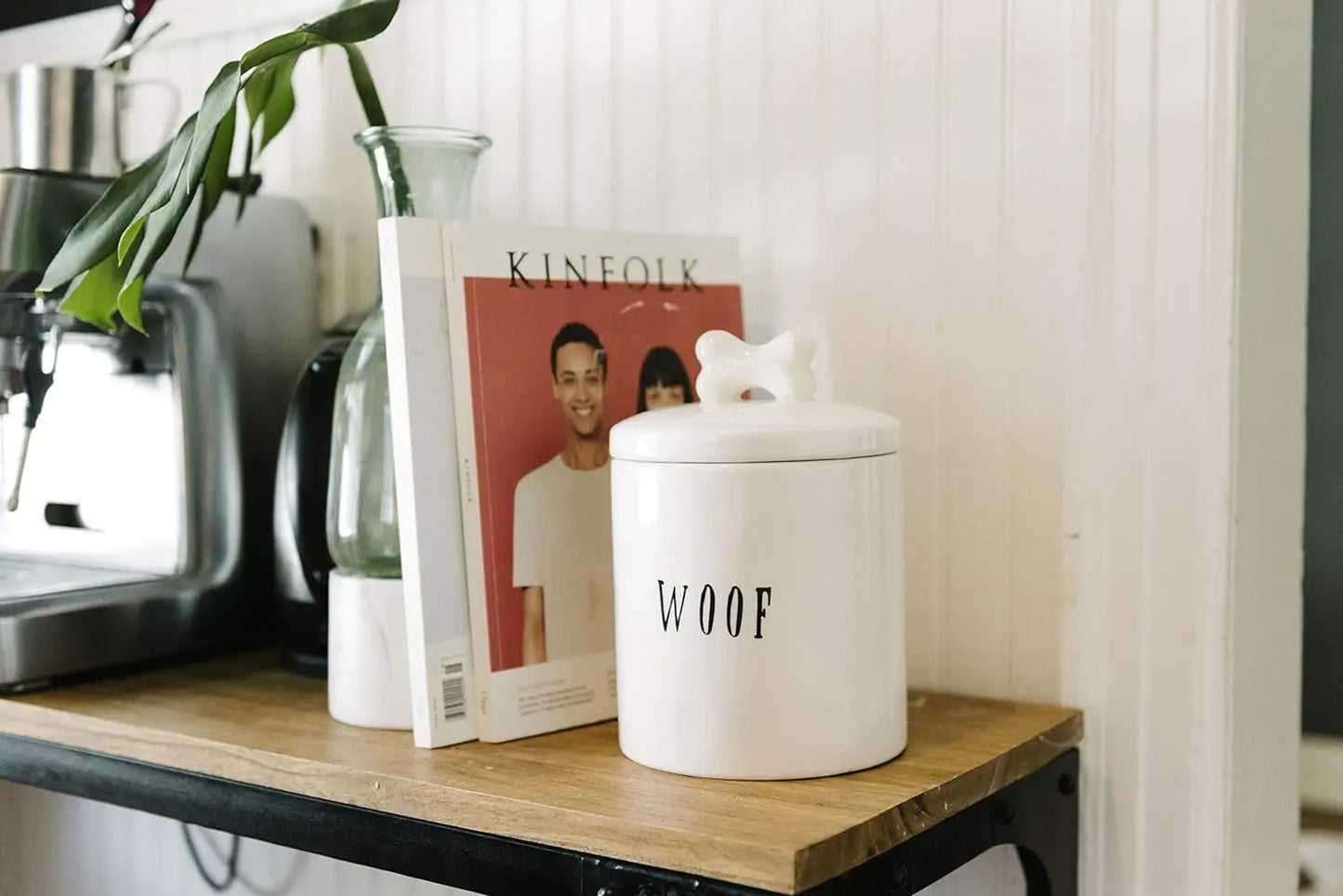 Dog TreatJar with Bone Handle on Lid  Jar Large Ceramic Airtight Canister Rustic Farmhouse Pet Food Storage Container