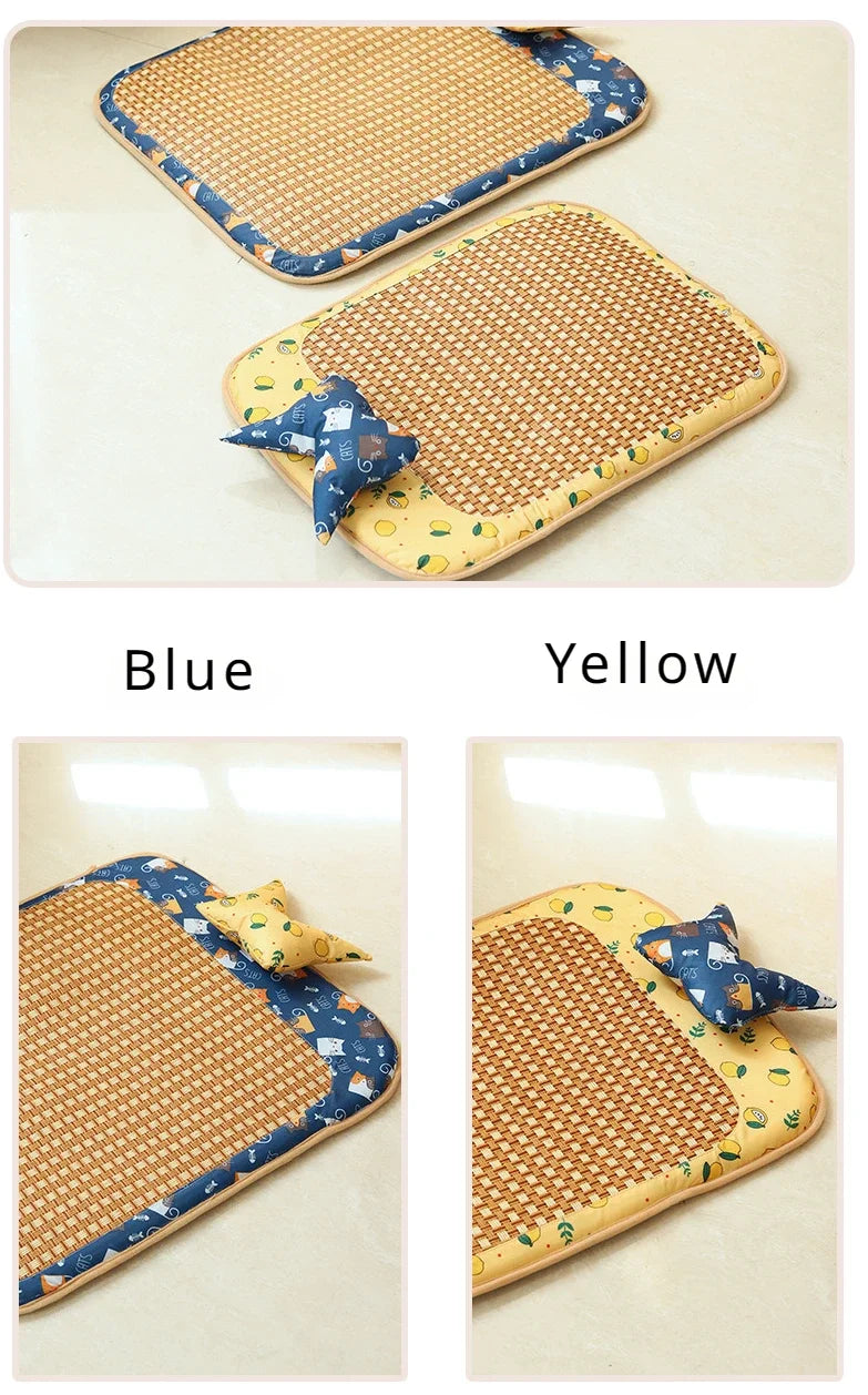 Cat Litter Cooler Summer Cooling Litter Mat Bite Resistant Waterproof Summer Rattan Mat Dog Mat Sofa Square Pet Sleeping Bed