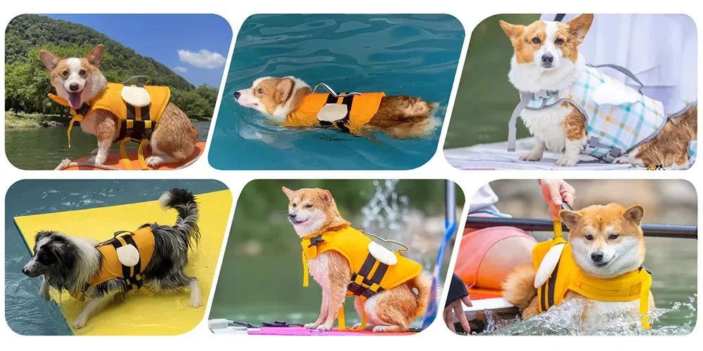 Cartoon Puppy Life Vest Jacket with Rescue Handle Summer Small Dog Swimwear Puppy Life Jacket Safety Swimming Suit Pet Supplies