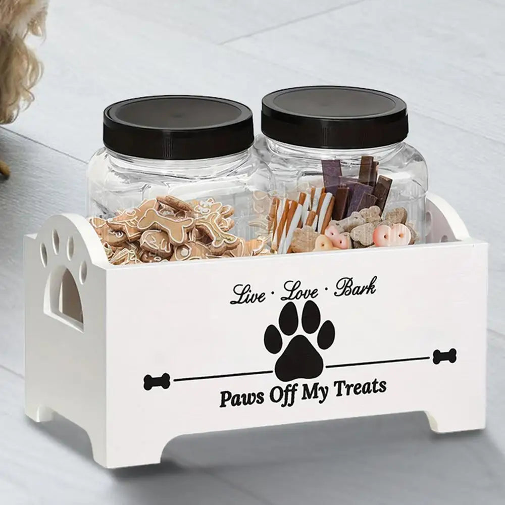 Wooden Dog Treat Container Multifunctional Airtight Dog Food Storage Container with 2  Cat and Dog Treat Jars Pet supplies