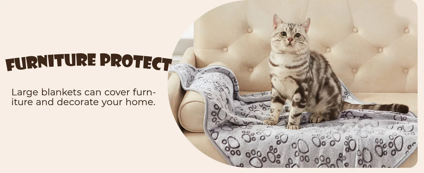 KEMORELA 3PCS Blankets Super Soft Fluffy Premium Fleece Pet Blanket Flannel Throw for Dog Puppy Cat Paw Brown Pink White