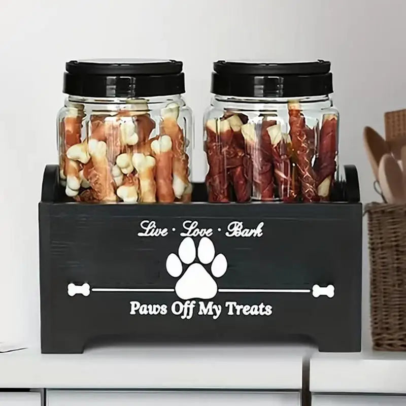 Wooden Dog Treat Container Multifunctional Airtight Dog Food Storage Container with 2  Cat and Dog Treat Jars Pet supplies