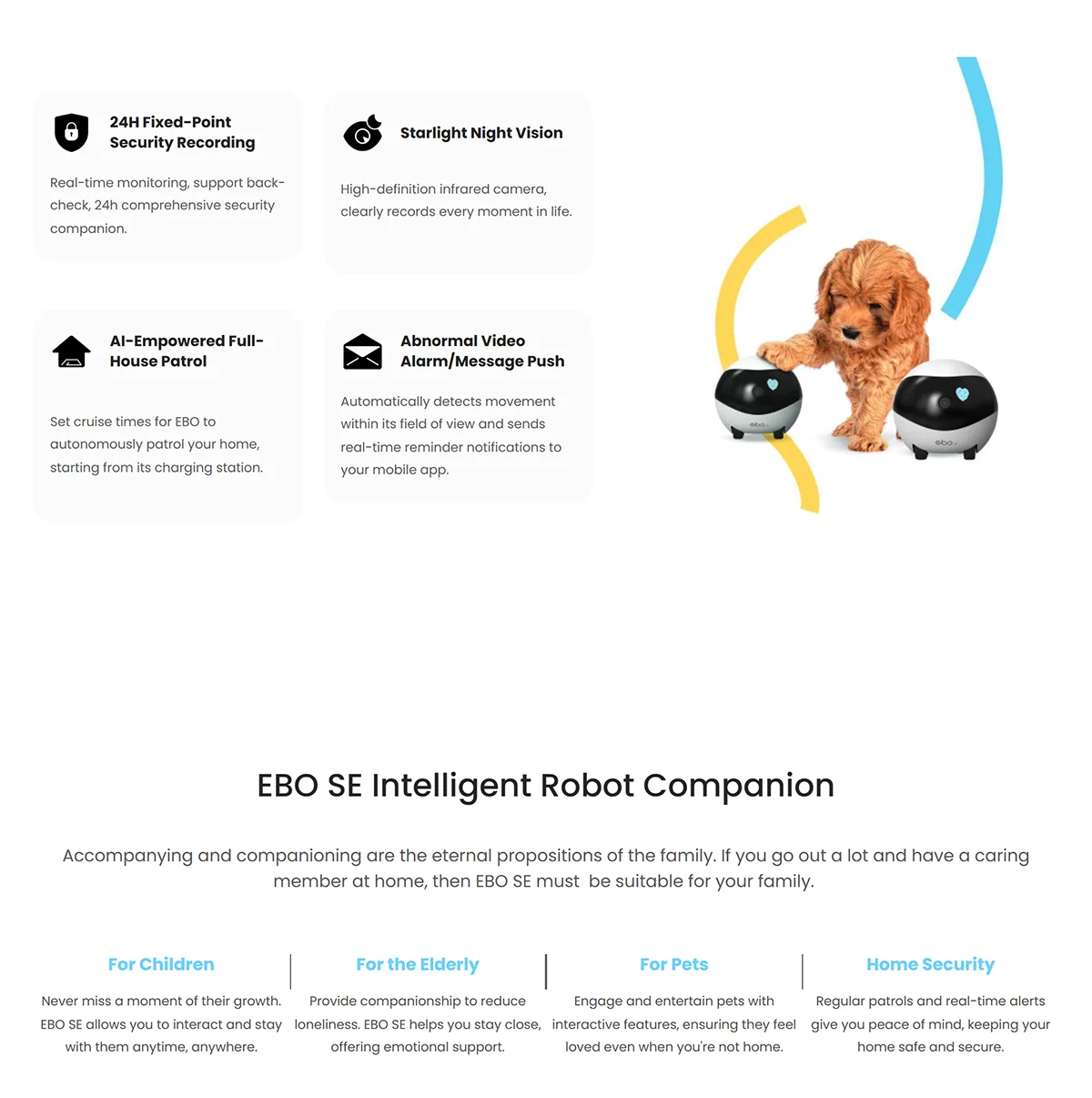 Enabot EBO SE Camera Robot for Dog Cat Baby 1080P Home Security Pet Camera Startlight Night Vision Wireless Remote Control