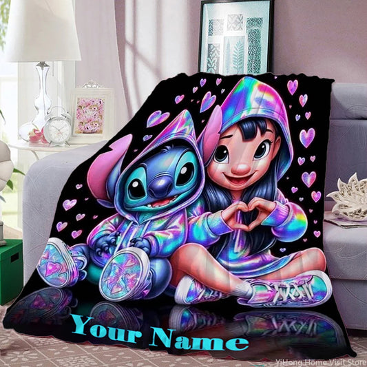 Custom Name Personalized Blanket Disney Stitch Printed Blanket for Sofa Bed Cover Blanket Suitable for Birthday Souvenir Gifts