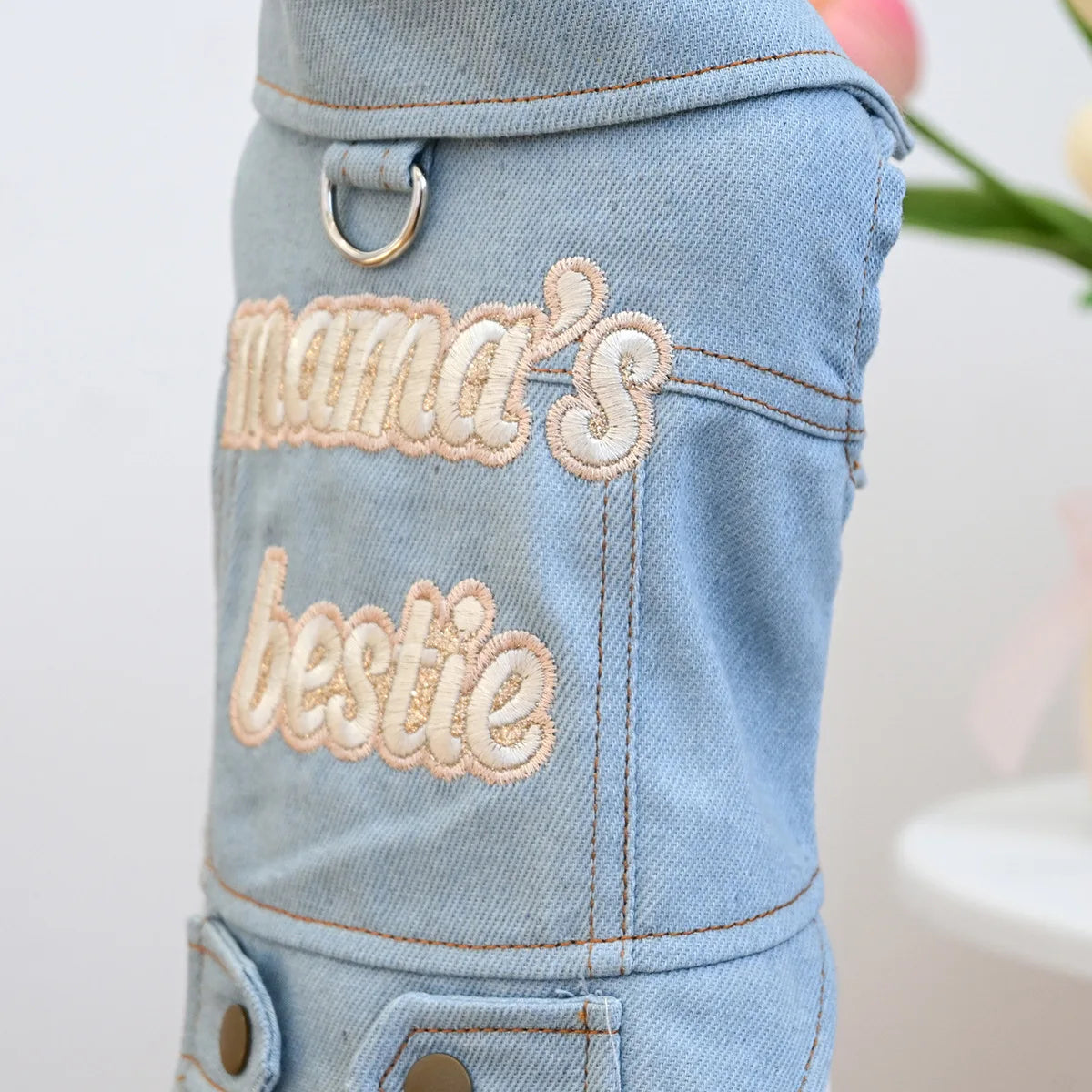 Denim Puppy Jacket For Chihuahua Yorkie Adjustable Lightweight  Coat, Breathable Dog Clothes With Snap Closure