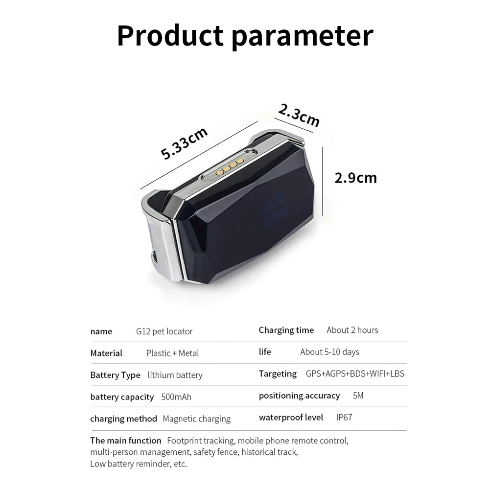 Smart Positioning Tracker Wearable Collar Pet Tracking Locator Waterproof IP67 Anti-lost Record Multifunctional for Kids Elderly
