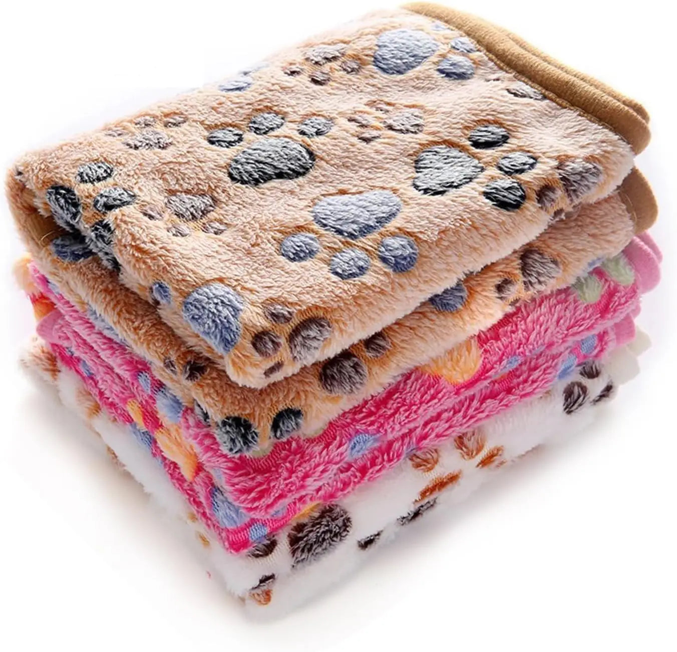 KEMORELA 3PCS Blankets Super Soft Fluffy Premium Fleece Pet Blanket Flannel Throw for Dog Puppy Cat Paw Brown Pink White