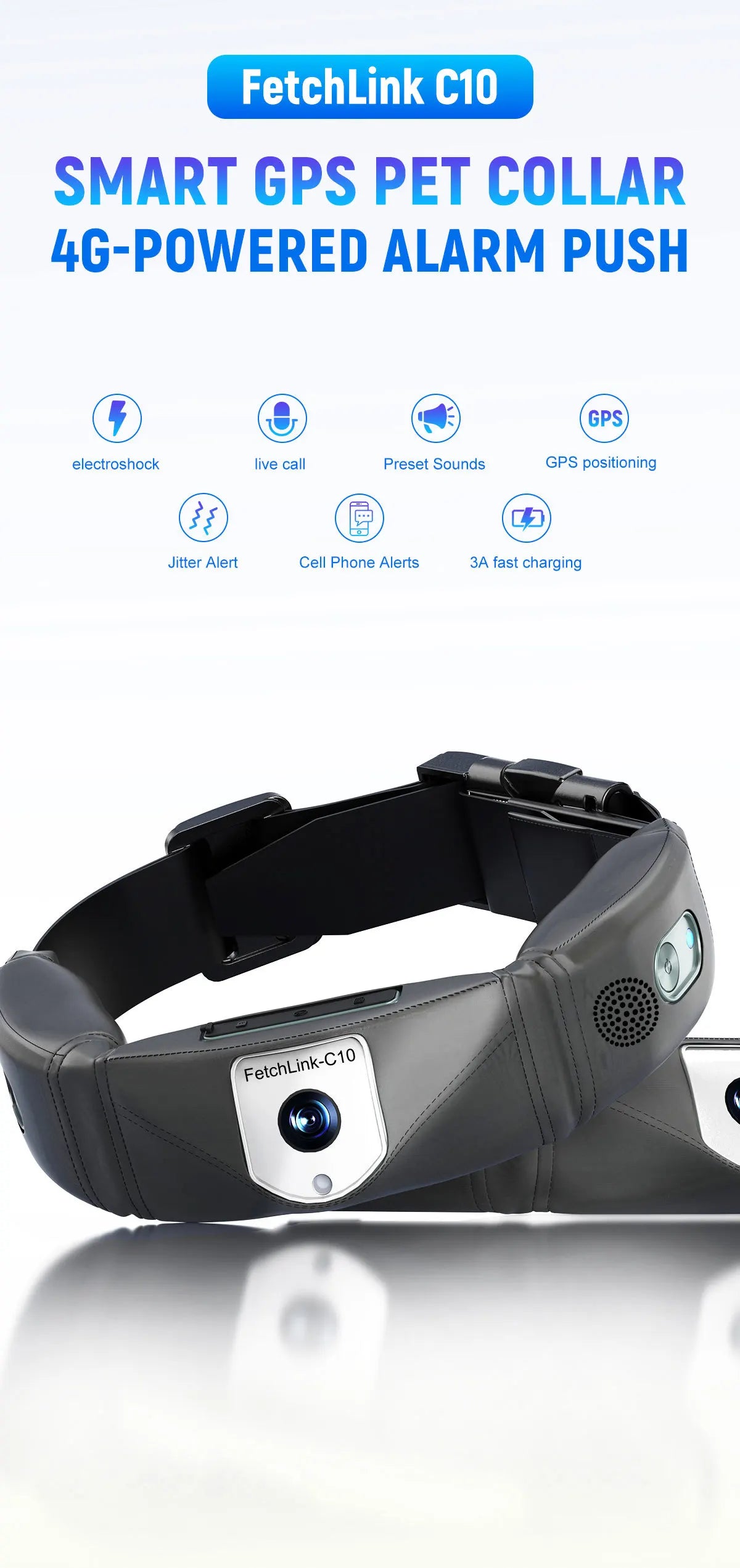 Intelligent Pet Collar GPS Tracker Meter-Level GPS Locator Electronic Fence APP Trajectory Monitoring Dog Trainer with 2K Camera