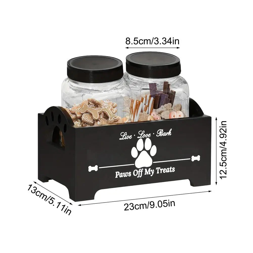 Wooden Dog Treat Container Multifunctional Airtight Dog Food Storage Container with 2  Cat and Dog Treat Jars Pet supplies