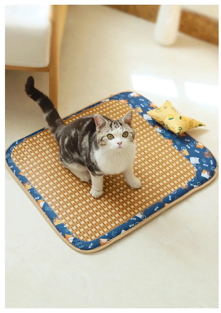 Cat Litter Cooler Summer Cooling Litter Mat Bite Resistant Waterproof Summer Rattan Mat Dog Mat Sofa Square Pet Sleeping Bed