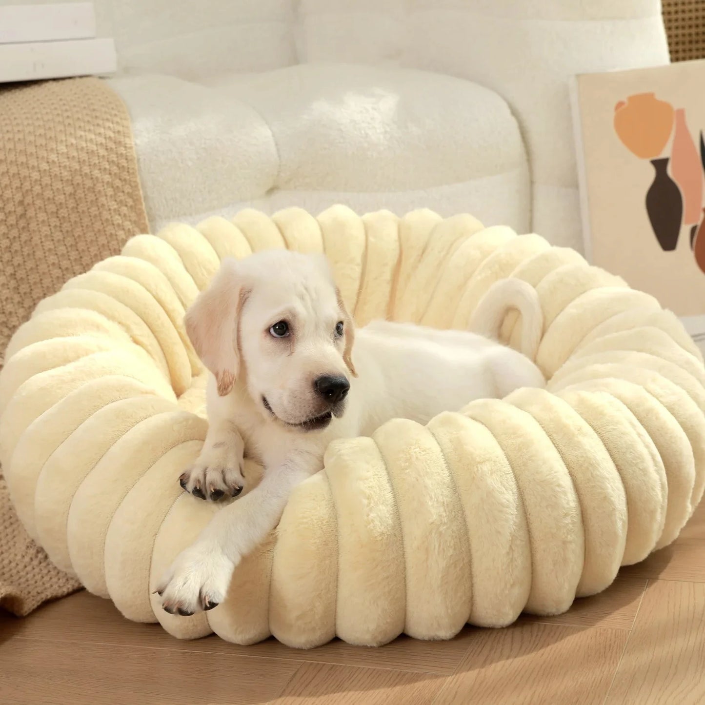 40-70cm Round Pet Bed for Dog Bed Super Soft Cat Bed Long Plush Dog House for Medium Dog House Winter Warm Sleeping