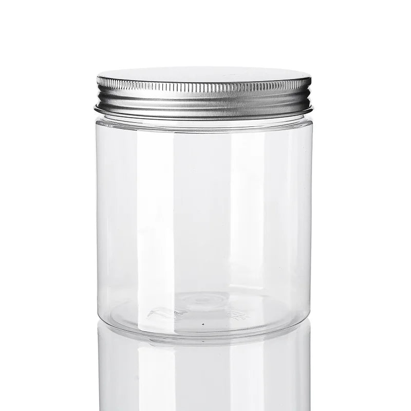 250/400/500ml Empty Cream Jar Facial Mask PET Container Clear Bottle With aluminum/Plastic lid Makeup Cosmetic Packing Bottle