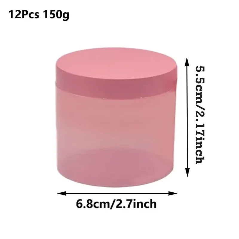 12Pcs 100-250g Pink PET Plastic Jar with Screw Lid Empty Comstic Face Cream Containers Travel Sample Jars Refillable Bottles
