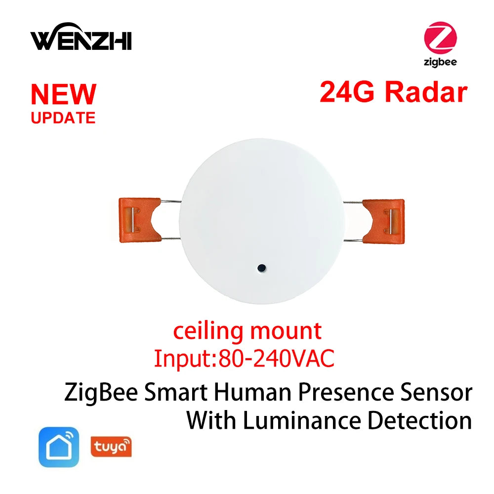 Wifi/ZigBee 5.8/24G MmWave Radar Human Presence Motion Sensor With Luminance/Distance Detection Tuya Smart Life Home Automation
