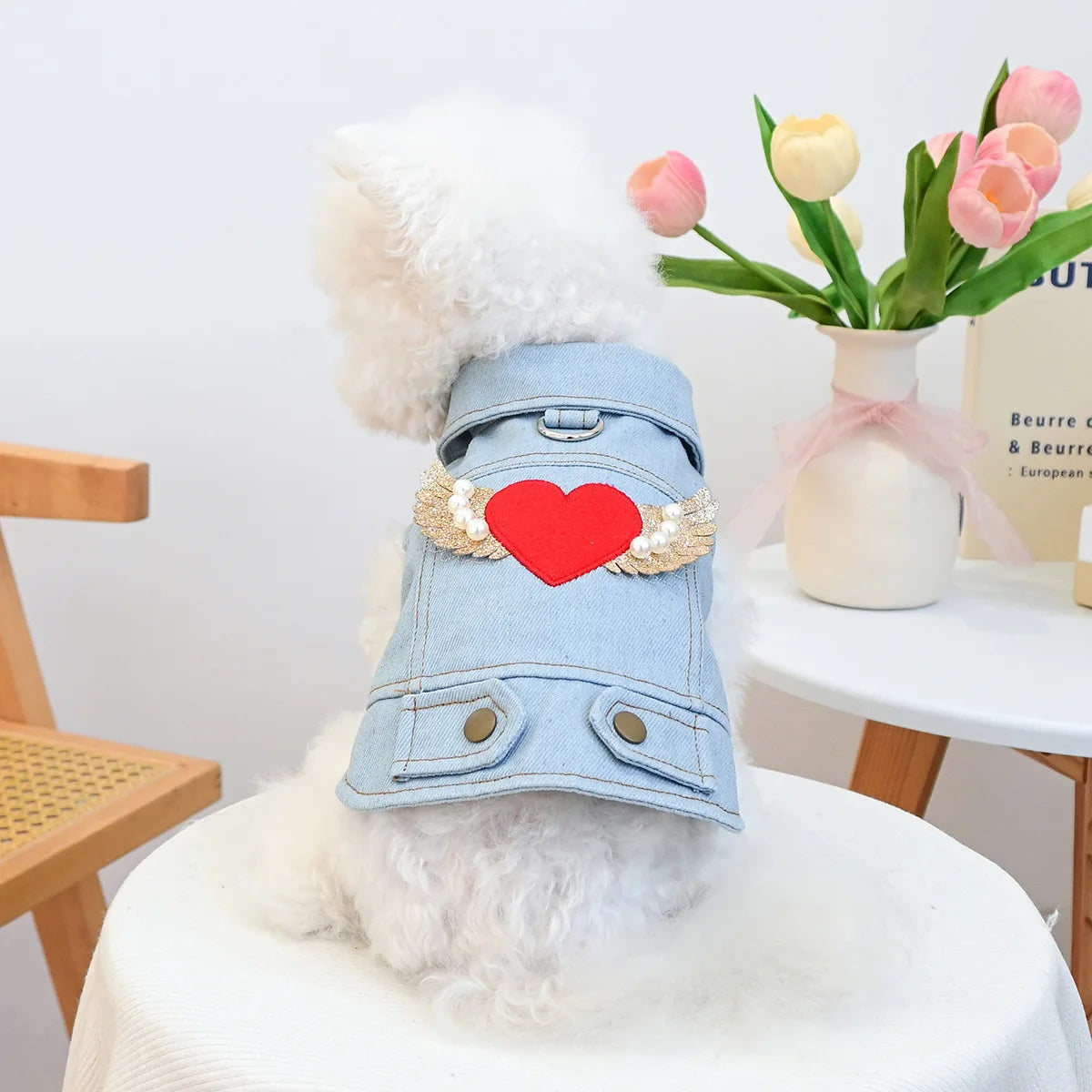 Denim Puppy Jacket For Chihuahua Yorkie Adjustable Lightweight  Coat, Breathable Dog Clothes With Snap Closure