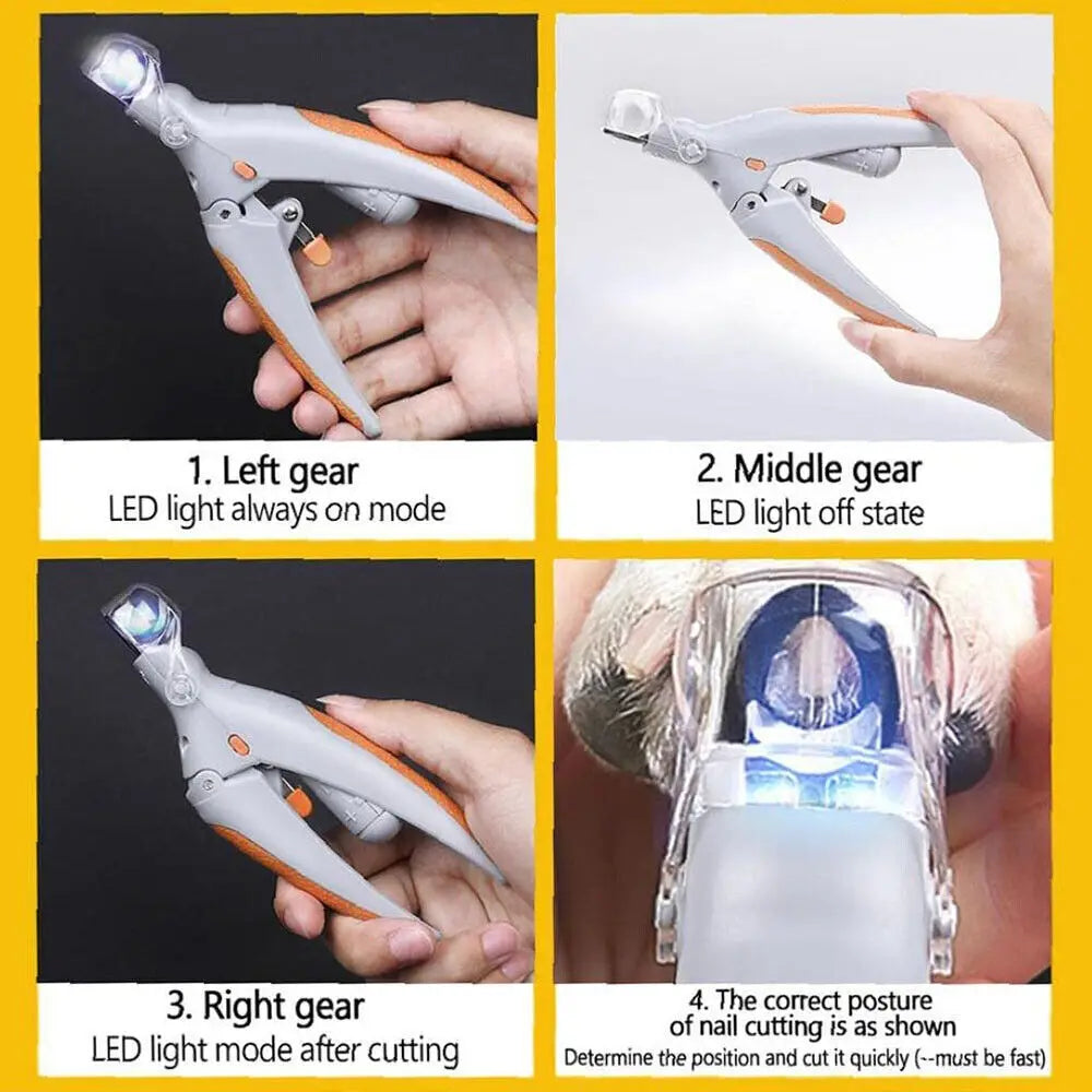 Nail Clippers With LED Light Dog Cat Claw Grinder Scissor Toe Cutter Trimmer