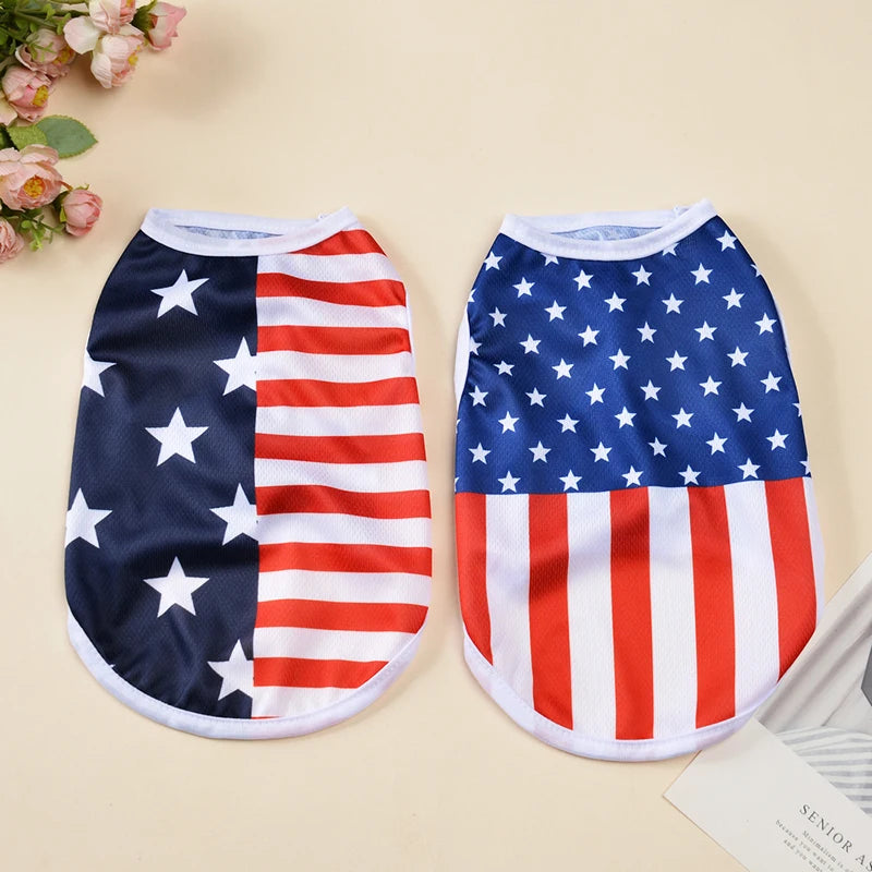 Summer Breathable Dog Vest Clothes Independence Day July 4th Pet T-shirt For Small Medium Dogs Cats Schnauzer Yorkshire Coat